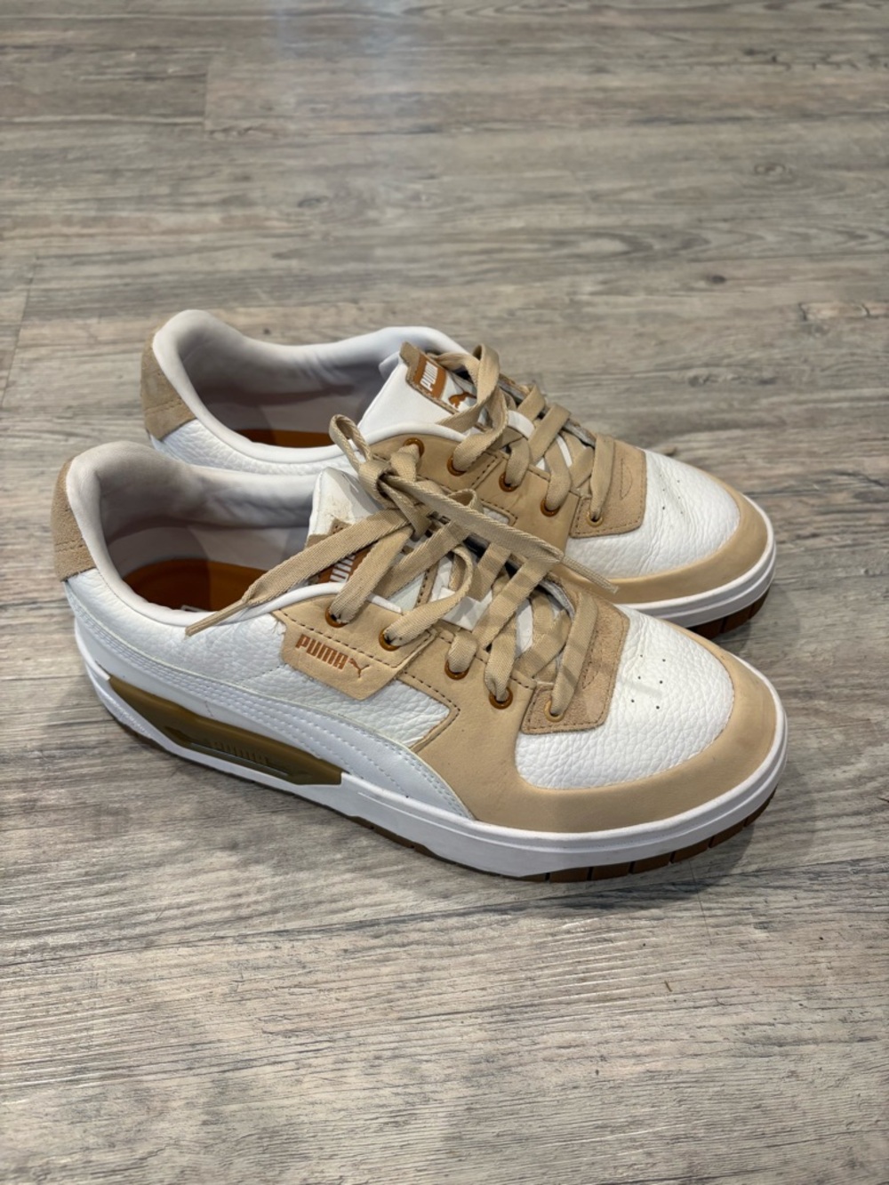 Puma White and Beige Women's Low-Top Sneakers